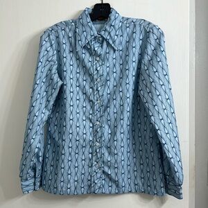 Baby blue 1970s Lucky Winner geometric print button-up